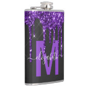 シックパープルドリッピンググリッターモノグラム名 フラスク (右)