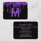 シックパープルドリッピンググリッターモノグラム名 名刺 (正面/裏面)