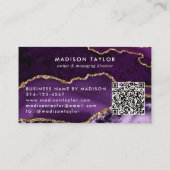 シックパープルバイオレット金ゴールドグリッターマーブルモノグラムQR 名刺 (裏面)