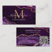 シックパープルバイオレット金ゴールドグリッターマーブルモノグラムQR 名刺 (正面/裏面)