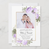 シックパープルバラ素朴フローラ結婚の写真 招待状 (正面)