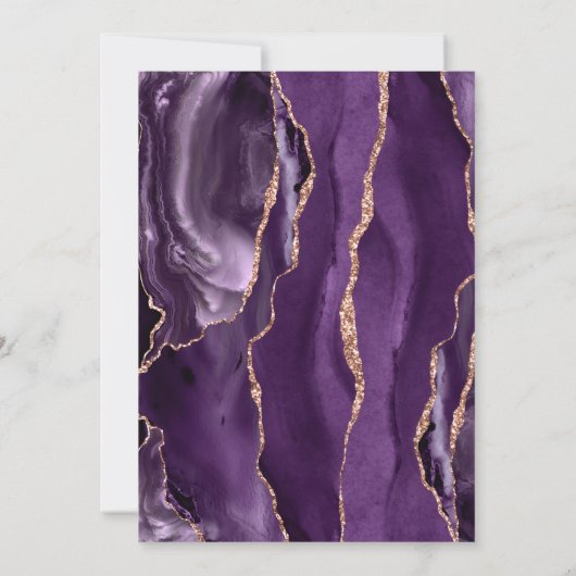 シックパープルバラ金ゴールドアゲ結婚ート 招待状 (裏面)