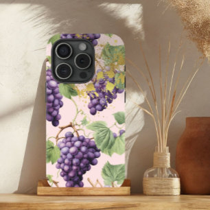 シックパープルパステルピンク&金ゴールドグレープつる植物 iPhone 15ケース