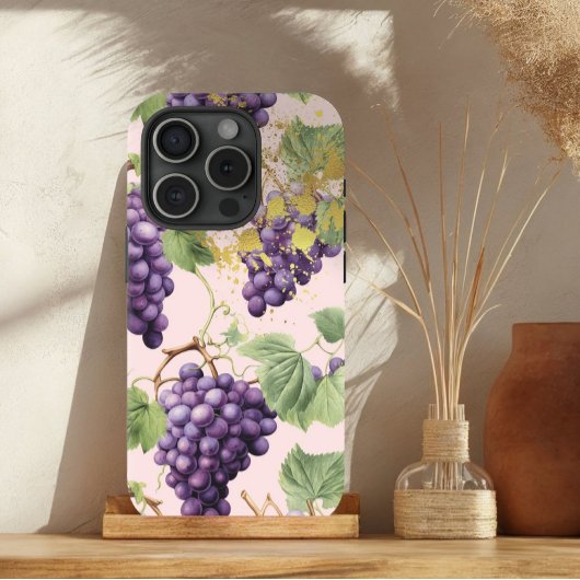 シックパープルパステルピンク&金ゴールドグレープつる植物 Case-Mate iPhoneケース