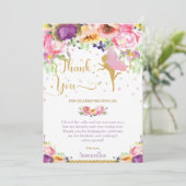 シックパープルピンクフローラフェアリーベビーシャワー誕生日 サンキューカード (スタンド正面)