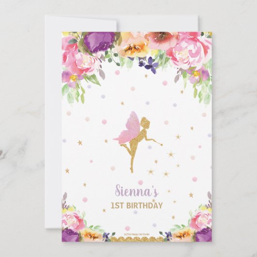 シックパープルピンクフローラフェアリーベビーシャワー誕生日 サンキューカード (裏面)