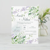 シックパープルフラワーグリーン離れフローラ結婚ズ 招待状 (スタンド正面)
