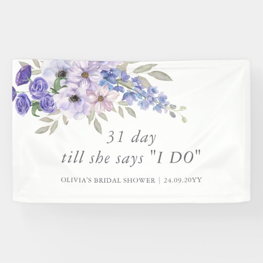 シックパープルフラワースクリプトブライダルシャワーへようこそ 横断幕 (横)