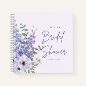 シックパープルフラワースクリプトブライダルシャワーゲスト ノートブック (正面)