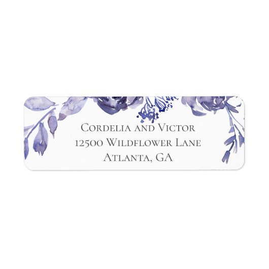 シックパープルフローラウィンターウェディング差出人住所 ラベル (正面)