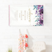 シックパープルフローラシャンパン結婚金ゴールドズウェルカム 横断幕 (インサイチュ)