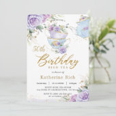 シックパープルフローラハイティー50th誕生日パーティー 招待状 (スタンド正面)