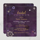 シックパープルフローラブライダルシャワー 招待状 (正面/裏面)