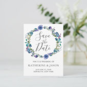 シックパープルフローラリース冬の日付を保存 ポストカード (スタンド正面)