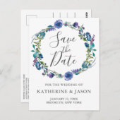 シックパープルフローラリース冬の日付を保存 ポストカード (正面/裏面)