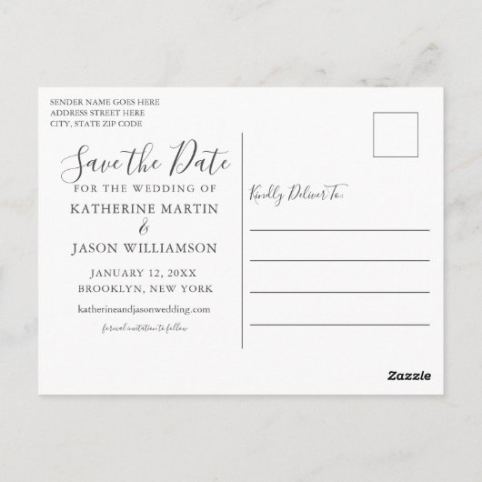 シックパープルフローラリース冬の日付を保存 ポストカード (裏面)