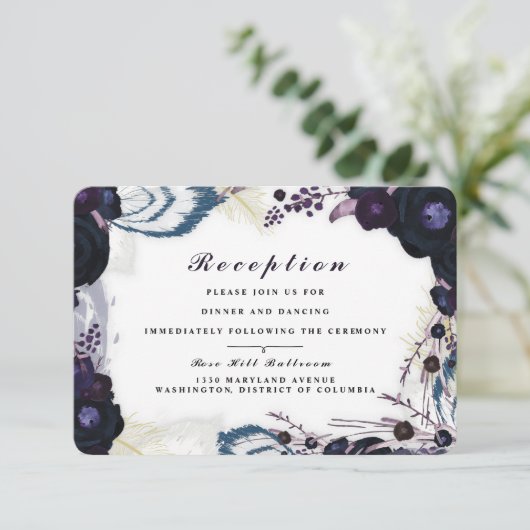 シックパープルフローラ冬披露宴カード エンクロージャーカード (スタンド正面)