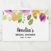 シックパープルフローラ水彩ブライダルシャワーミニ スパークリングワインラベル (シングルラベル)