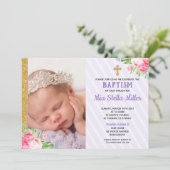 シックパープルフローラ洗礼《キリスト教》洗礼式や命名式ガールフォト 招待状 (スタンド正面)