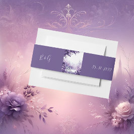 シックパープルフローラ結婚ズウィズエッフェルタワーチャーム 招待状ベリーバンド