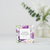 シックパープルフローラ自然エレガント編集可能スクエア スクエア名刺 (スタンド正面)