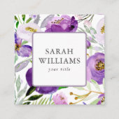 シックパープルフローラ自然エレガント編集可能スクエア スクエア名刺 (正面)