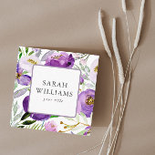 シックパープルフローラ自然エレガント編集可能スクエア スクエア名刺