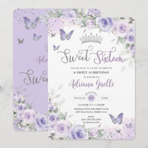 シックパープルフローラ蝶Sweet sixteen16th 招待状