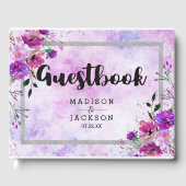 シックパープルフローラ&シルバーフレーム結婚ズモノグラム ゲストブック (正面)
