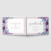 シックパープルフローラ&シルバー結婚ズモノグラム ゲストブック (全面)