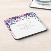 シックパープルフローラ&シルバー結婚ズモノグラム コースター (左側)