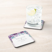 シックパープルフローラ&シルバー結婚ズモノグラム コースター (右側)