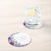 シックパープルフローラ&シルバー結婚ズモノグラム ラウンドペーパーコースター (インサイチュ)