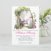 シックパープルブルーフローラガーデンチェアブライダルシャワー 招待状 (スタンド正面)