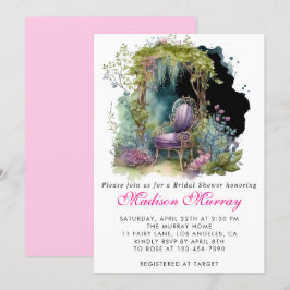 シックパープルブルーフローラガーデンチェアブライダルシャワー 招待状