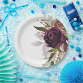 シックパープルプラムと金ゴールド結婚フローラ ペーパープレート (パーティー)