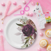 シックパープルプラムと金ゴールド結婚フローラ ペーパープレート (パーティー)