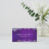 シックパープルホログラフィックグリッターヘア化粧サロン 名刺 (スタンド正面)