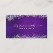 シックパープルホログラフィックグリッターヘア化粧サロン 名刺 (正面)