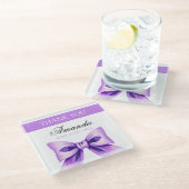 シックパープルボウコケットガールスウィート16誕生日 ガラスコースター (アングル)