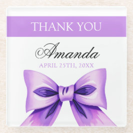 シックパープルボウコケットガールスウィート16誕生日 ガラスコースター