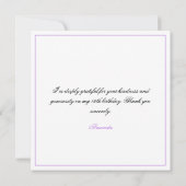 シックパープルボウコケットガールスウィート16誕生日 サンキューカード (裏面)