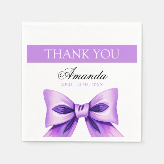 シックパープルボウコケットガールスウィート16誕生日 スタンダードカクテルナプキン (正面)