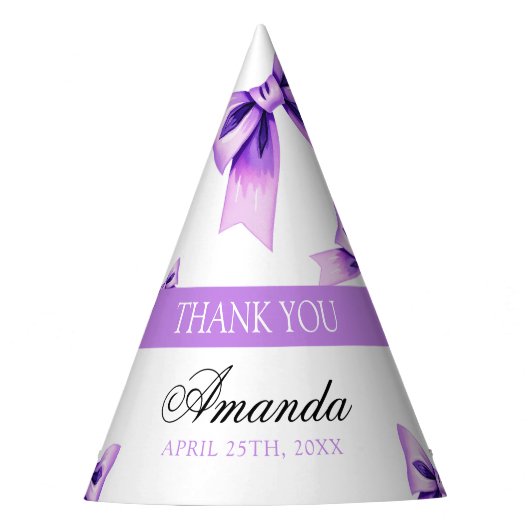 シックパープルボウコケットガールスウィート16誕生日 パーティーハット (正面)