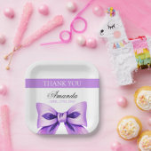 シックパープルボウコケットガールスウィート16誕生日 ペーパープレート (パーティー)