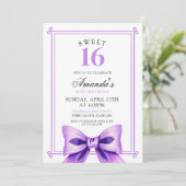 シックパープルボウコケットガールスウィート16誕生日 招待状 (スタンド正面)