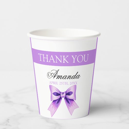 シックパープルボウコケットガールスウィート16誕生日 紙コップ (正面)