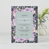 シックパープルラベンダー植物性結婚式招待状 招待状 (スタンド正面)