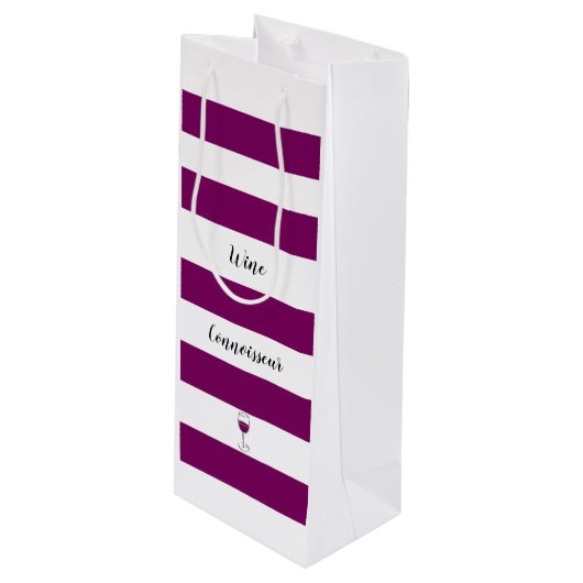 シックパープルワストライプのイン目利き ワインギフトバッグ (正面アングル)