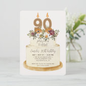 シックパープル秋秋90お誕生日ケーキ 招待状 (スタンド正面)